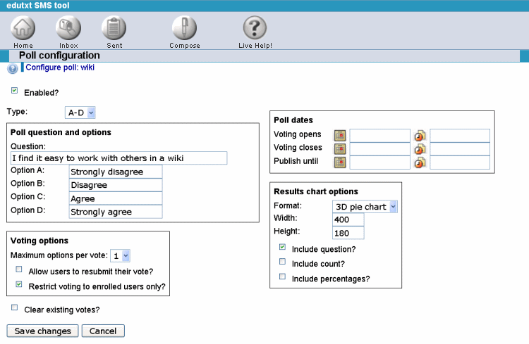 Sample view of poll configuration page